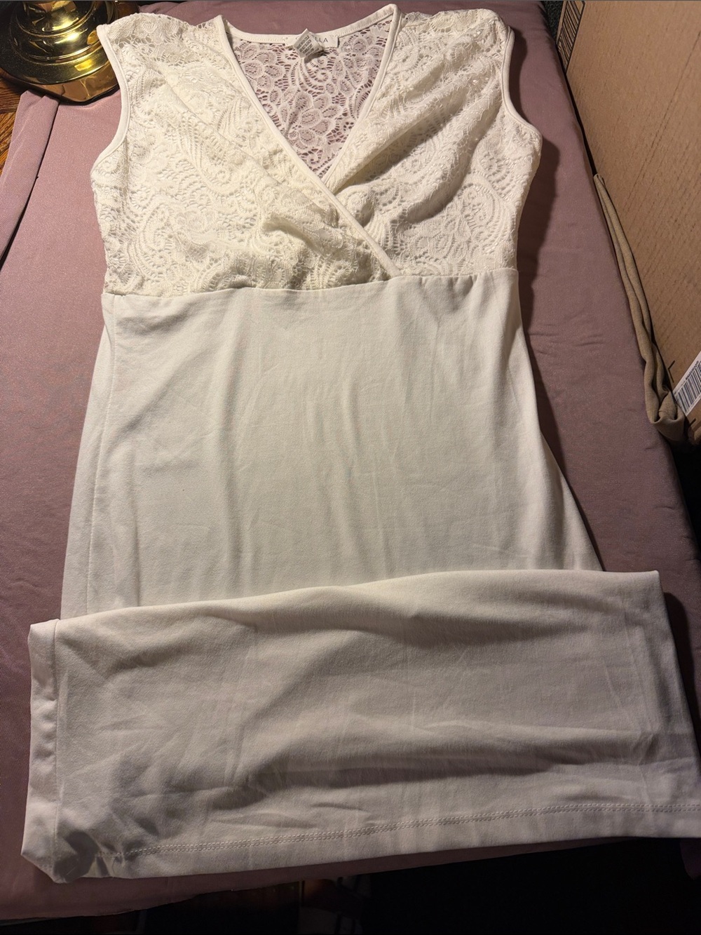 Sleeveless Cream Lace-Top Midi Dress
